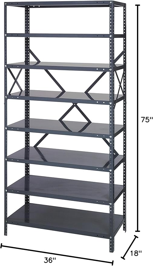QUANTUM STORAGE SYSTEMS 75-1836-8 IRONMAN Solid Heavy Duty 8 Shelves 75" H x 36" W x 18" D