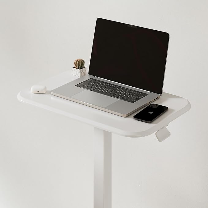 Ergohome™ ELEVANCE Table™ Height Adjustable Minimalist Tables, Laptop Desk, Living Room, Small Side Table, Drink Coffee End Table, Sofa Table, Study and Small Spaces (White Base Cloud White Top)