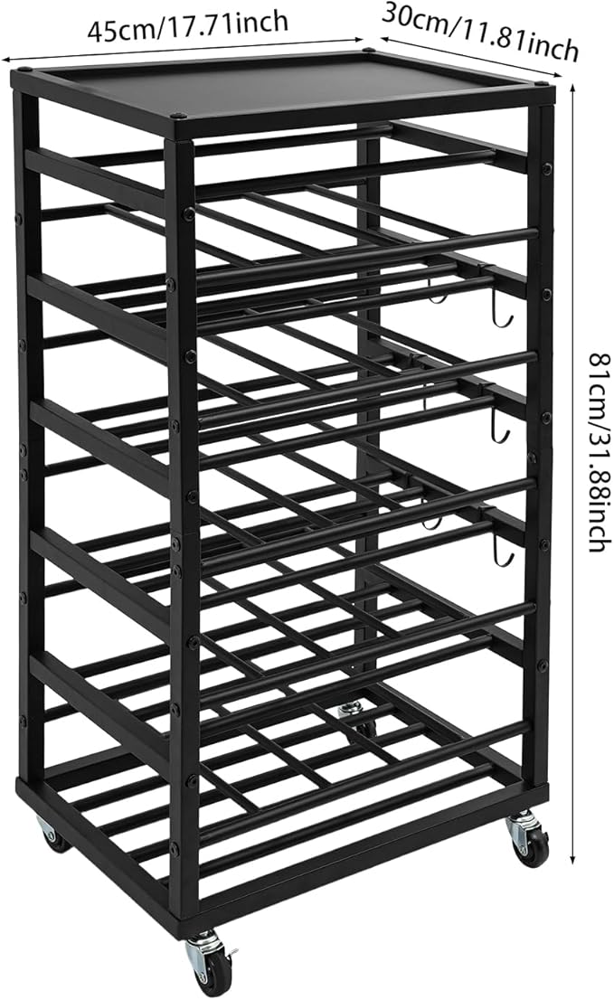 5-Tier Spray Paint Rack Organizer, Rolling Spray Bottle Holder with Storage Shelf, Metal Spray Paint Can Storage Holder, Aerosol Can Holder Rack for Garage, Craft Workroom (Black)