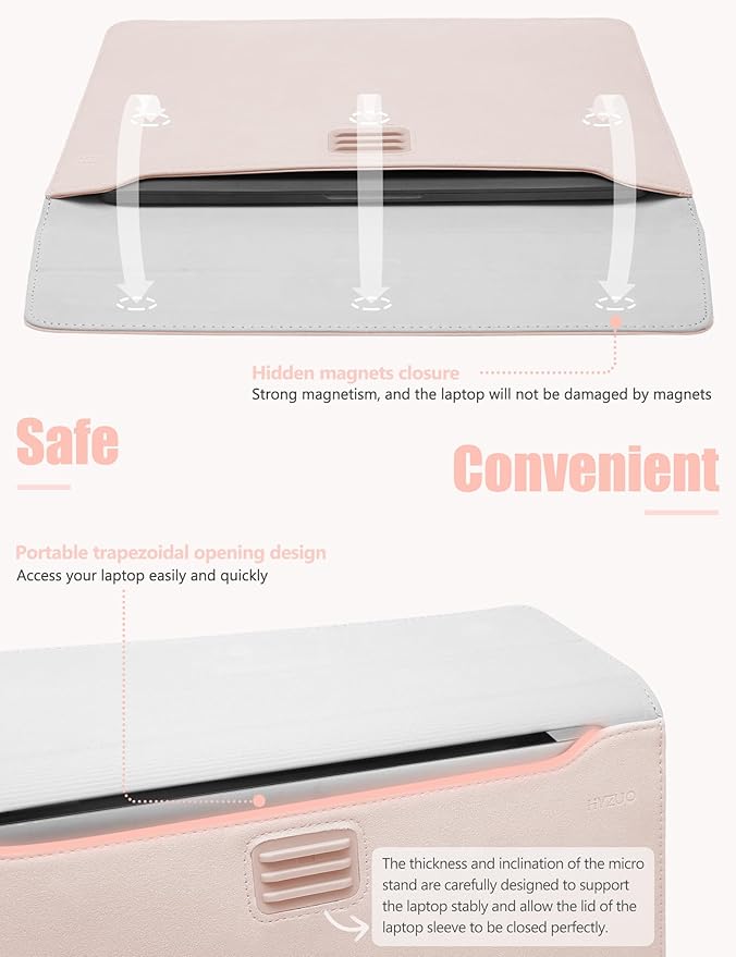 HYZUO 15-16 Inch Laptop Sleeve Case with Stand for MacBook Pro 16 M4/M3/M2/M1 2025-2019, MacBook Pro 15 2015-2012, XPS 15, Samsung Galaxy Book Flex/Pro 15, Apricot