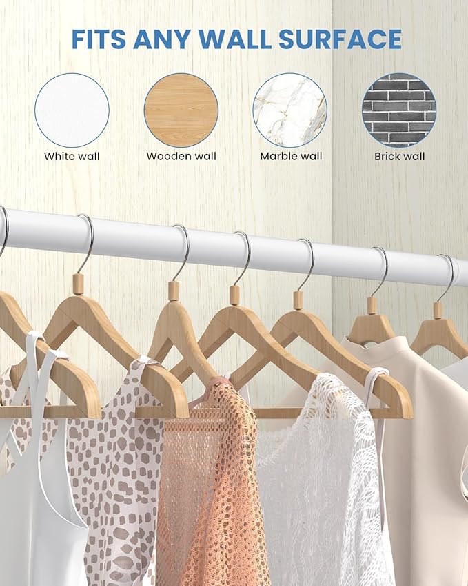 3 PACK Closet Rods for Hanging Clothes, 17 to 28 Inches Stepless Adjustable Metal Closet Rod, 1.3 Inches Heavy Duty Clothes Hanging Rod for Closet Wardrobes Laundry RV, White