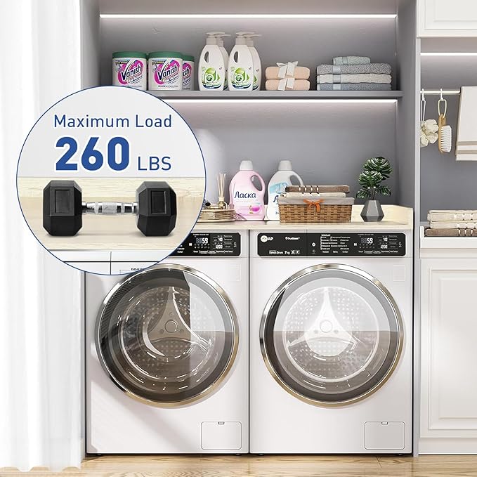 Washer Dryer Countertop: 27.5" x 54" Laundry Topper for Washer and Dryer - Non-Slip Washer and Dryer Countertop with Safety Edge - Laundry Room Organization (Wood)
