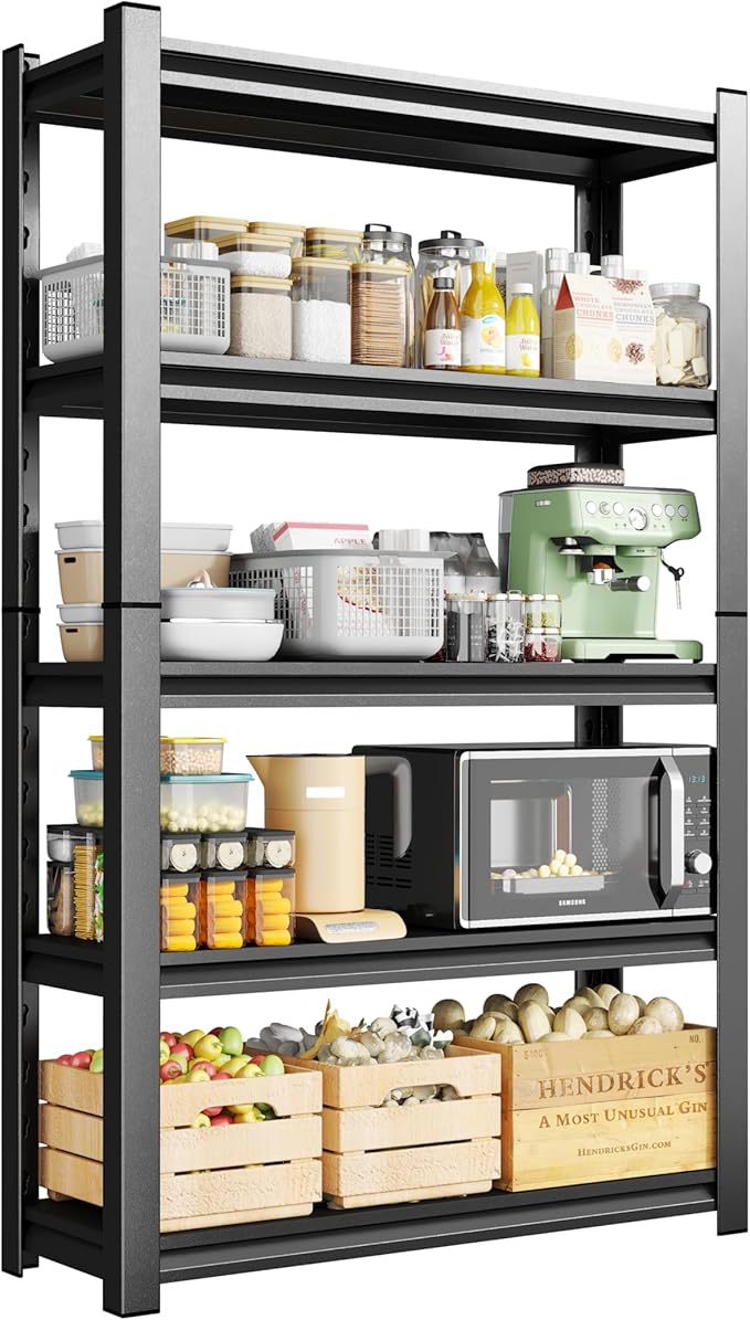 5-Tier Metal Storage Shelves,Adjustable Heavy Duty Shelving Units,Kitchen Shelves Organizer,2750 LBS,Standing Shelf for Pantry Garage Laundry Room (Black, 71" H*45.3" W*15.8" D)