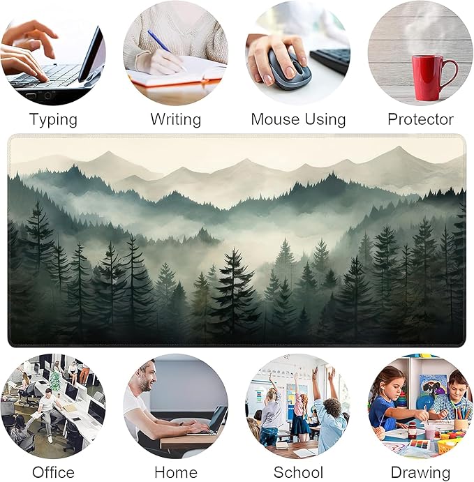 Misty Forest Large Mouse Pad,Gaming Keyboard Desk Pad,Extended Mouse Mat Non-Slip Rubber Base with Stitched Edges for Office Game Home XXL 35.4"x15.7"