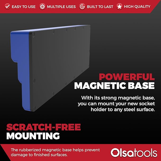 Olsa Tools Magnetic Socket Organizer (3/8-Inch Drive, 3-Row) - Magnetic Tool Organizer & Socket Holder - Tool Box Socket Organizers - Blue Blank - Holds 54 Sockets - Professional Grade - Part: 1683