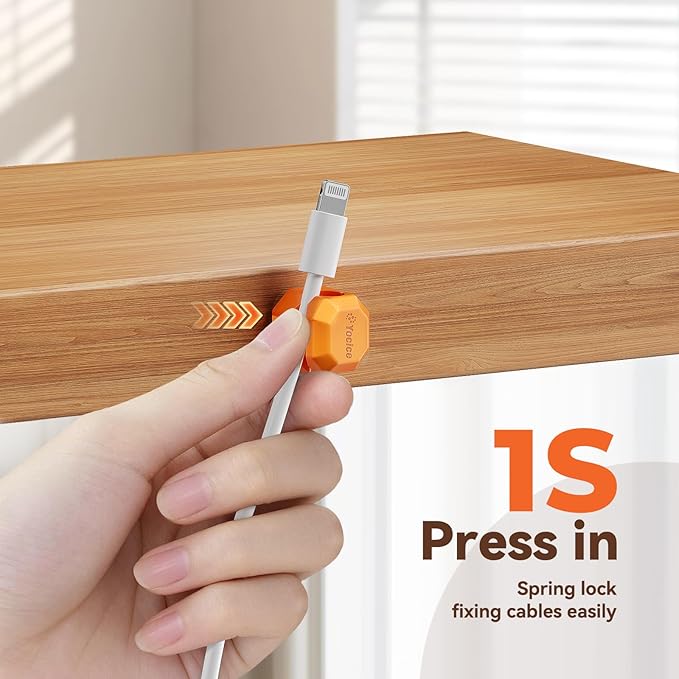 12 Pack Rotatable Cable Clips,Spring Cord Organizer Desk Cable Management Cord Holder Adhesive Phone Charger Cord Clips for Home Office Car Wall Nightstand Accessories Orange