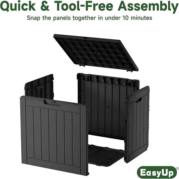 EasyUp 31 Gallon Resin Deck Box Waterproof, UV Resistant Outdoor Storage Box for Delivery, Patio, Garden,and Porch,Striped Black