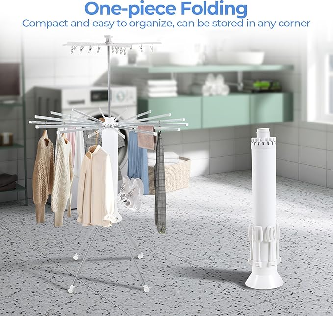 Dollate 3 Tier Portable Clothes Drying Rackwith 4 Pulleys,Indoor and Outdoor Collapsible Rack Clothing with Shoe Drying Rack for Space Saving