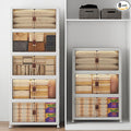960Qt Stackable Storage Bins with Lids, 8 Pack Large Collapsible Bins with Wheels, Plastic Cabinet with Doors, Foldable Closet Organizers and Storage for Home, Dorm, Office, White