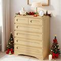 Tall Dressers for Bedroom, 6 Drawers Dresser & Chest of Drawers with Pre-Installed Slides&Curved Profile Design, Modern Closet Storage Wood Dressers Organizer for Living Room Hallway, Oak