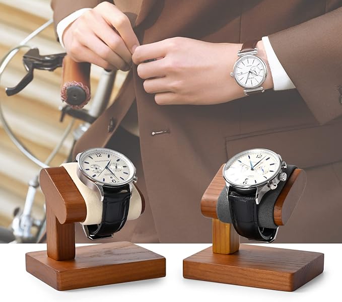 Oirlv Solid Wood Single Watch Display Stand Showcase Bracelet Bangle Jewelry Display Holder Wristwatch Holder for Men or Women(Creamy-white)