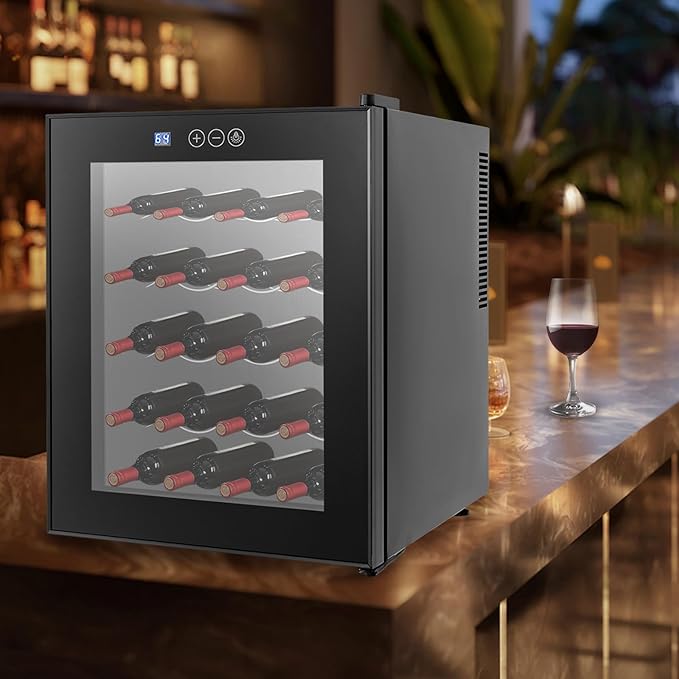 20 Bottle Wine Cooler, Small Wine Fridge Freestanding Wine Fridge with 65-64℉ Digital Temperature Control, Countertop Wine Cooler Refrigerator for Red, White and Sparkling Wine Storage