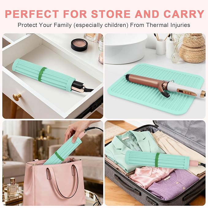 AMIJEAL Oversize Silicone Heat Resistant Mat for Hair Tools, Curling Iron Flat Iron Hair Straightener Holder Mat, Portable Hot Tools Sleeve Pad for Travel Vanity Salon(14.2" x 11.0")