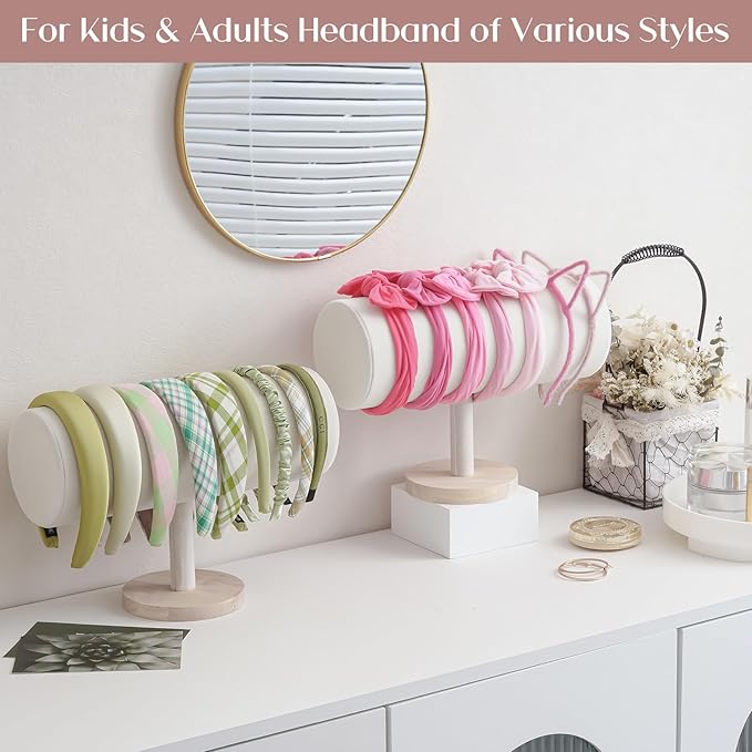 ProCase Headband Holder Organizer for Girls Women, Velvet Headband Stand for Storage Display -Beige, 2 Pack