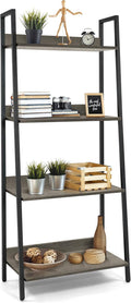 CAPHAUS 4 Tier Ladder Bookshelf, 24 Inch Width Free Standing Shelf, Bookcase Shelf Storage Rack Organizer, Industrial Book Shelves for Home Office, Living Room, Kitchen, Dark Grey Wooden Shelves