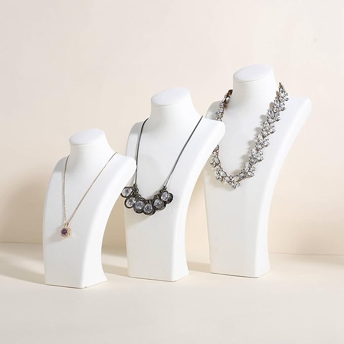 GemeShou White necklace storage organizer for sale, Velvet necklace holder stand, jewelry bust display stands, Jewelry Mannequin for Countertop, Showcase【White-Small height 7.68 inch】