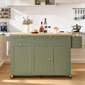 60.2" Kitchen Islands with Storage, Kitchen Island Cart with Trash Can Storage Cabinet, Rolling Kitchen Island Table with Drop Leaf & Power Outlet & Spice Rack & Towel Rack & Knife Holder, Green