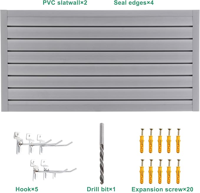 Slat Wall Paneling 4x2 FT, PVC SlatWall Panels Garage Organizer Storage System with Hooks & Accessories, Heavy Duty Wall Mounted Rack