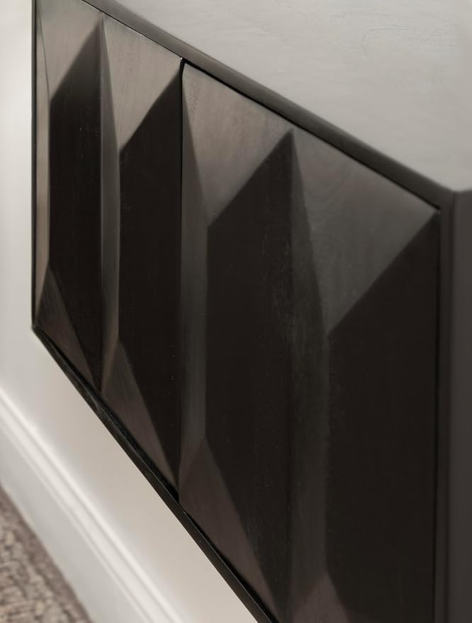 Kate and Laurel Ranier Modern Wooden Two-Door Wall Cabinet, 30 x 10 x 14, Black, Decorative Storage Cabinet with Dimensional Face for Use as Floating Nightstand or Floating TV Shelf
