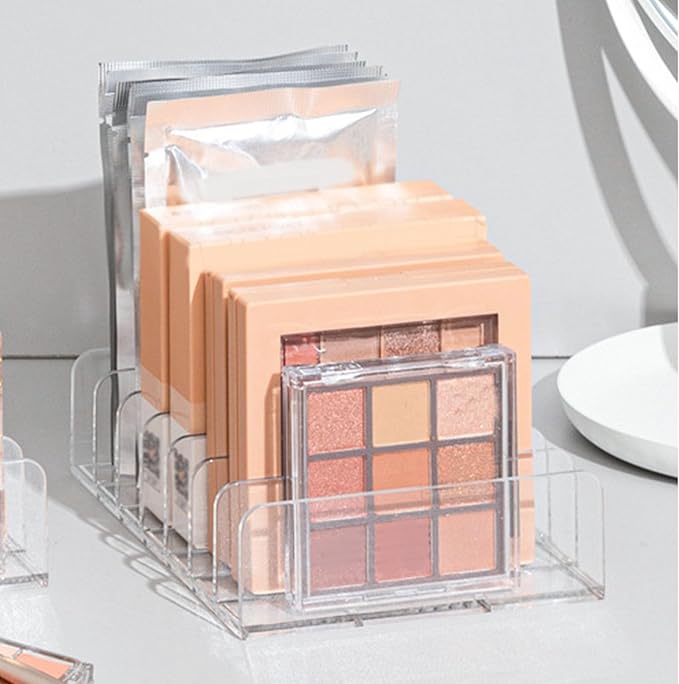 JUOPZKENN Eyeshadow Palette Makeup Organizer, Clear Plastic Makeup Palettes Organizer Divided Sections Cosmetics Stand Rack Holder For Eyeshadows Blush 7 Slots(Large)