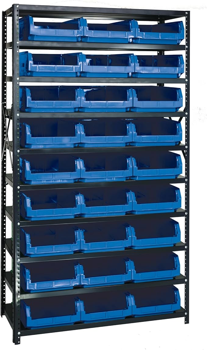 Quantum Storage Systems MSU-531BL Solid Heavy Duty 10 Shelves 27 MAGNUM Blue Bins 75" H x 42" W x 18" D