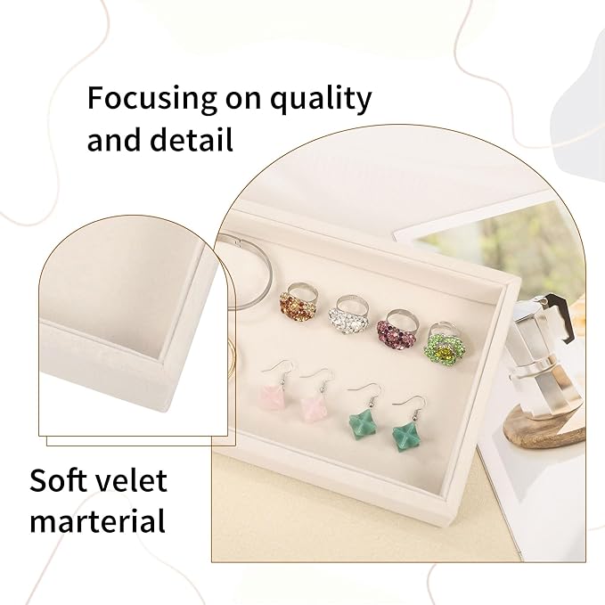 Mornajina 9" x 5.7" Velvet Jewelry Tray Jewelry Display Tray, Stackable Empty Plate Trays for Earrings Necklaces Bracelet Rings Display Showcase - Light Khaki