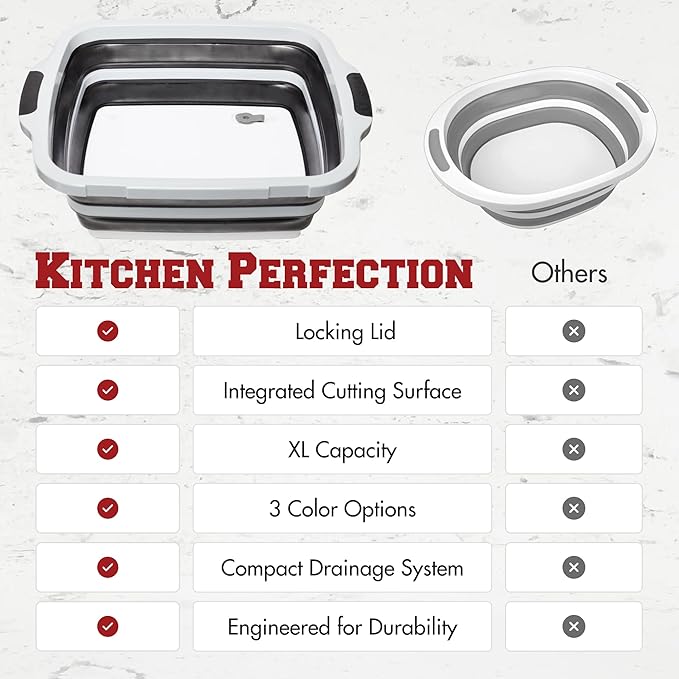 KITCHEN PERFECTION Collapsible XL Smoker & BBQ Prep Tub with Locking Lid & Cutting Board - Grill Caddy Container for Meat Marinating & Brine Perfect For Brisket, Turkey & Ribs - Best Gift For Men