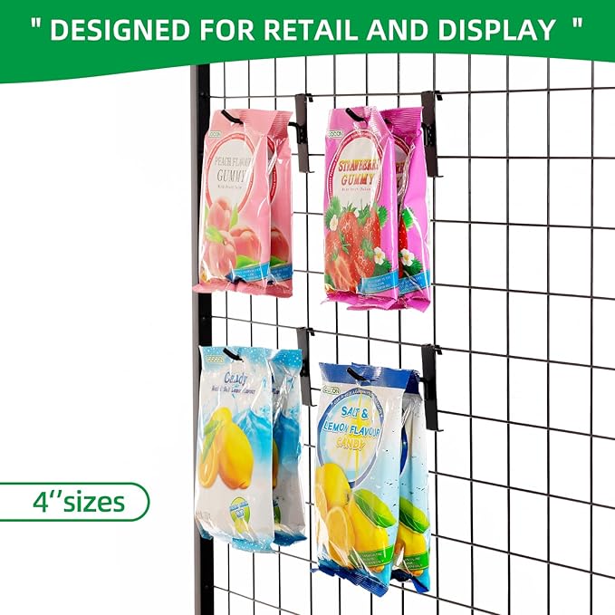 Gridwall Hooks 4 Inch, 100 Pack Grid Wall Hooks, Grid Panel Hooks and Hangers for Retail, Craft Shows, Home Setup, and Customized Display(Black)