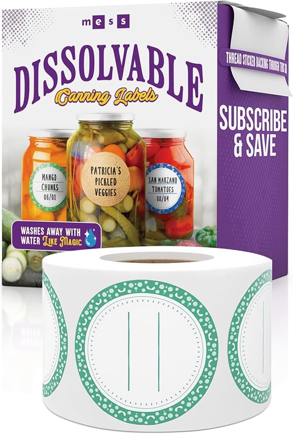 Canning Labels Dissolvable Stickers for Mason Jars and More (2" Round 200/roll) Canning Supplies Washes Off in Seconds Like Magic - Jar Labels Homemade Jam, Jelly, and More (Mint)