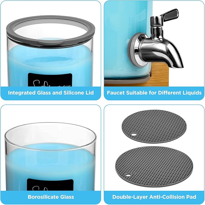 Glass Laundry Detergent Dispenser with Holder,1.1 Gallon Laundry Liquid Dispensers with Stainless-Steel Tap,Large Glass Fabric Softener Containers with Stand for Laundry Room Organization