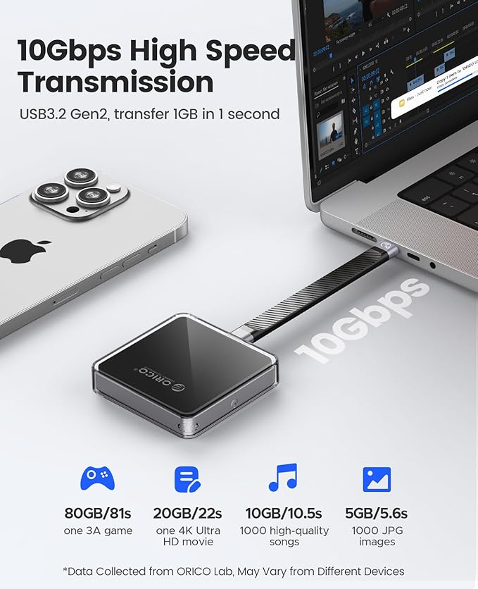 ORICO Magnetic M.2 NVMe 2230 SSD Enclosure Compatible with Magsafe for iPhone 15/16 Pro Max ProRes, 10Gbps USB C 3.2 Gen2 Type-C to NVMe Reader with Protective Case、Lanyard - AP30