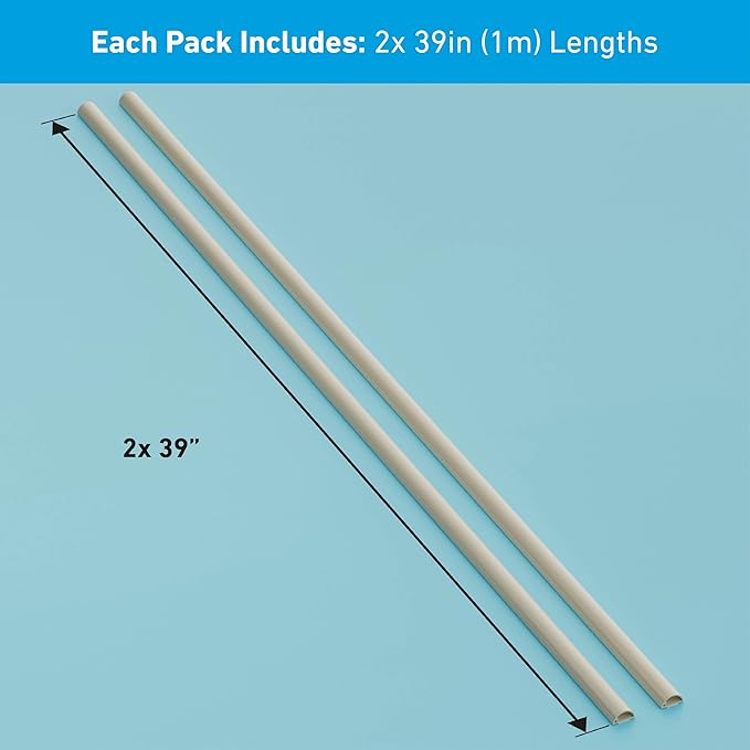 D-Line Half Round Cord Hider, Patented Cable Cover, Hide TV Wall Mount Wires, Raceway for Cords, Decorative Wire Covers, Paintable, Adhesive Cable Concealer, 2X 0.78in W x 0.39in H x 39in L, Beige