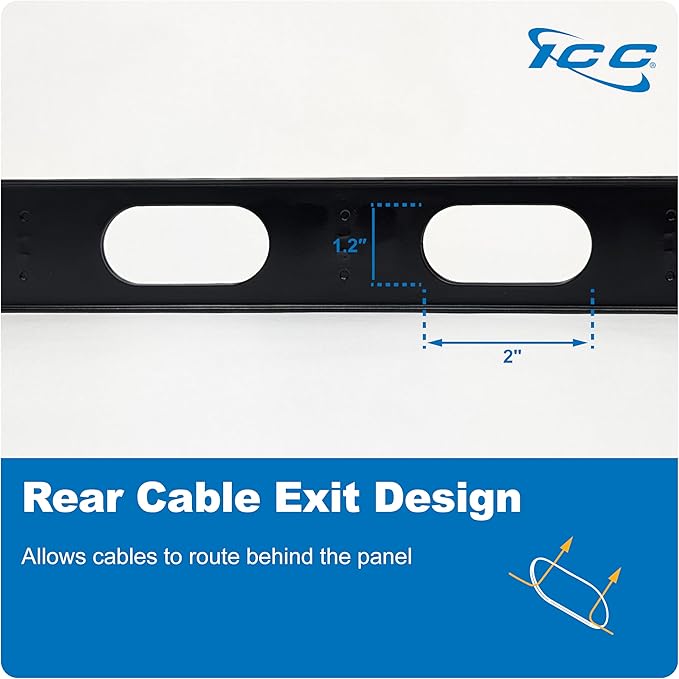 ICC 1U Ring Cable Manager Panel with Cover, Metal, 3" D-Rings, Horizontal and Vertical Cable Management, Rackmount for 19” Network Racks, Black, Single Pack