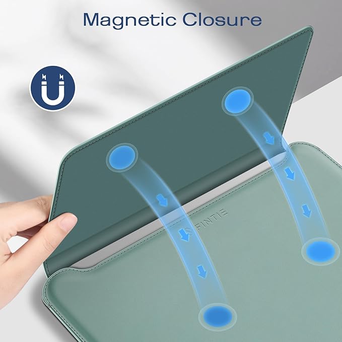Fintie Sleeve Case for MacBook Air 13.6 A3240 A3113 A2681, Pro 14 A3434 A3401 A3185 A3112 A2992 A2918 A2779 A2442, MacBook Pro/Air 13 - PU Leather Slim Bag Cover with Stand Feature, Green