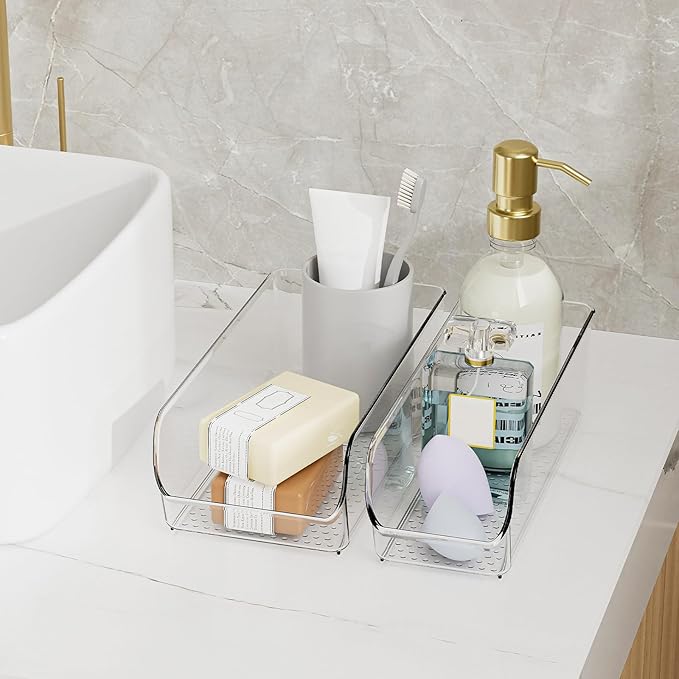 Ettori Set of 8 Clear Organizing Bins for Total Home Organization - Multi-Purpose Storage Solution for Pantry, Closet, Bathroom, and Kitchen