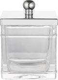 Apothecary Glass Cotton Jar Holder Silver Stainless Steel Lid, Elegant Bathroom Storage Canister for Qtips, Cotton Balls, Floss, Makeup Organizer, Vanity Bathroom Organization