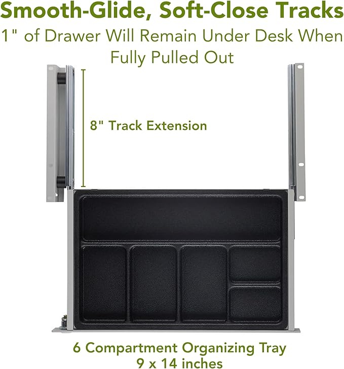 PERFECT POSTURE Max Under Desk Storage Drawer – Large Desk Drawer with Lock for Regular & Sit-Stand Standing Desks, Gray (16.2” x 9.3")