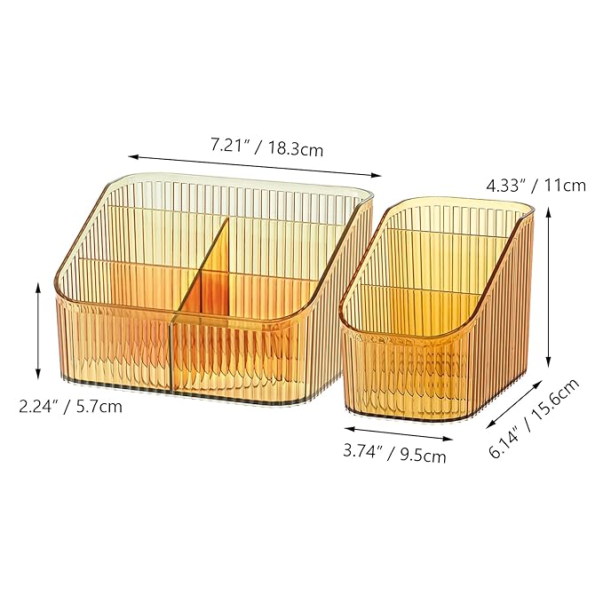 Amber Makeup Organizer, Makeup Brush Holder 8 Cups for Vanity, Bathroom Countertop Organizer, Dresser Cups for Cosmetic Display, Skincare Cups, Perfume Stand, Toiletry
