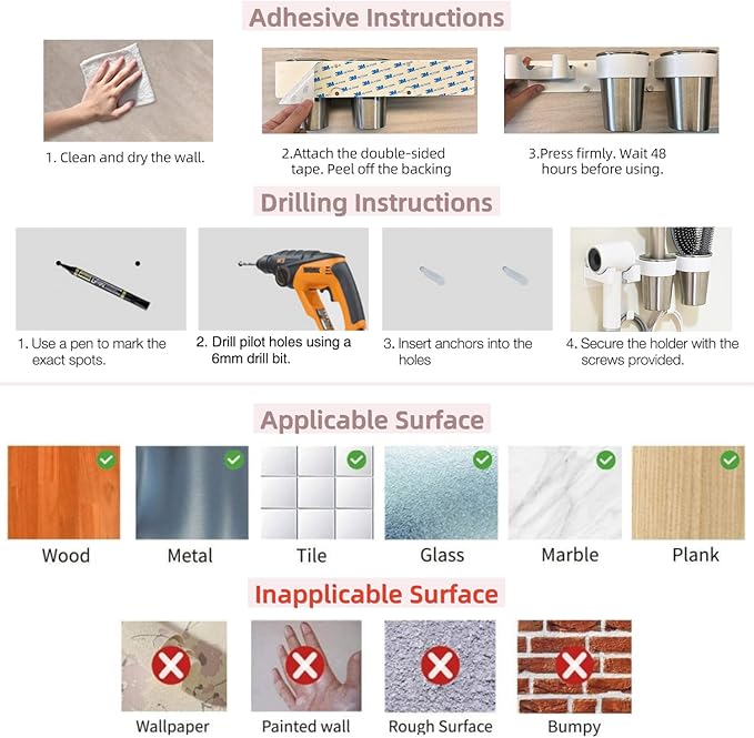 Hot Tools Organizer, Hair Tool Organizer Wall Mount Aluminum Alloy, Space-Saving Curling Iron Holder for Vanity & Bathroom with Stainless Steel Cups White