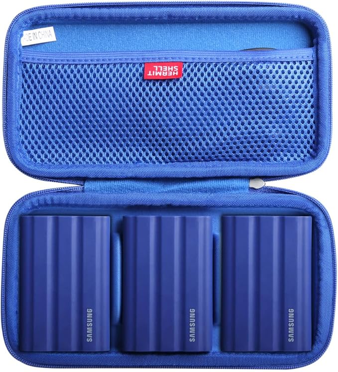 Hermitshell Hard Travel Case for Samsung T7 Shield 2TB / 1TB / 4TB, Portable SSD, USB 3.2 Gen2 External Solid State Drive (Blue, Case for 3 Hard Drives)
