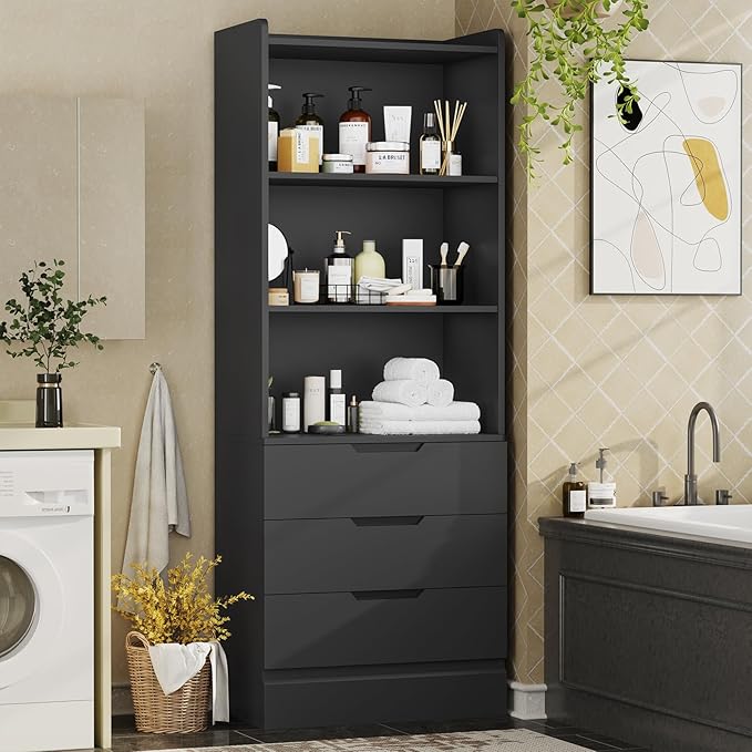 DICTAC Bookcase Set of 2 with 3 Drawers 73.23'' Bookshelf Storage Cabinets with Shelves and Drawers Kitchen Pantry with Microwave Stand,Storage Organizer for Living Room,Office,Study,Bathroom