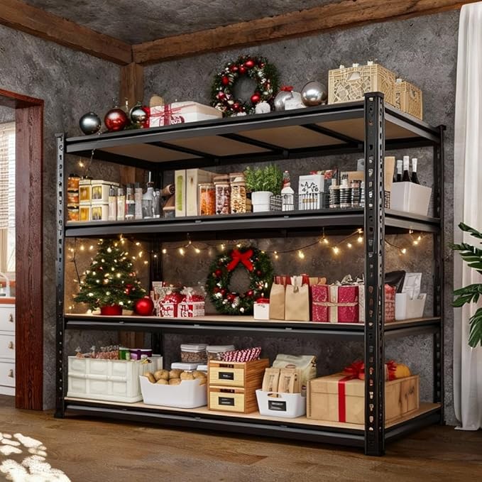 55" W Storage Shelves, 2040LBS Garage Shelving Heavy Duty, 4-Tier Storage Shelving, Adjustable Metal Shelving Unit for Garage, Warehouse, Pantry, Kitchen, 55" W × 24" D × 60" H