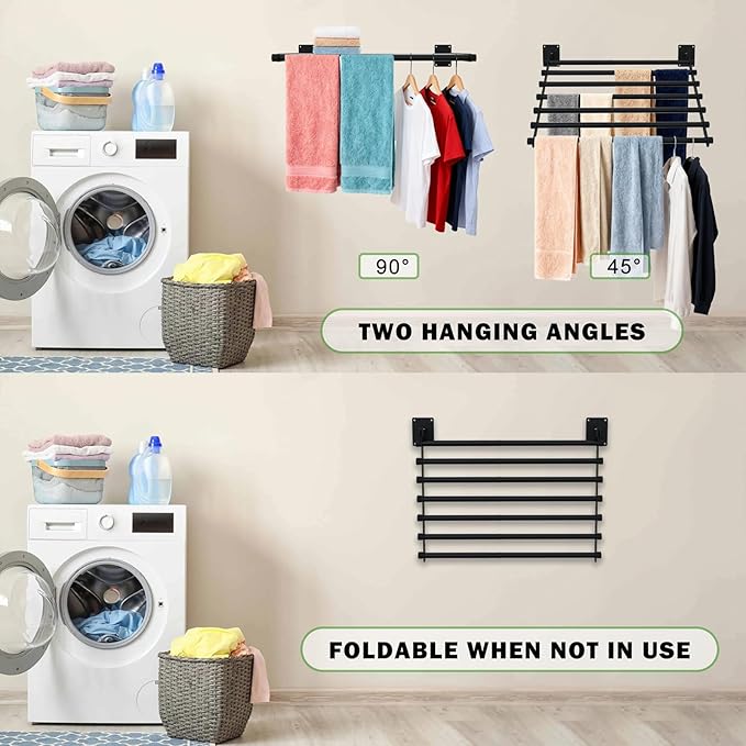Wall Mounted Drying Rack, 43 Inches Wall Laundry Drying Rack Collapsible Indoor Clothes Drying Rack for Hanging Clothes