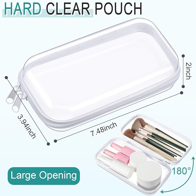 Sanwuta 6 Pcs Clear Hard Zipper Case Hard Plastic Zipper Pouches Transparent Makeup Bag Pencil Pouches for Travel Snacks Christmas Trinket Storage Organizer Box(White,7.48 x 3.94 x 2 Inch)