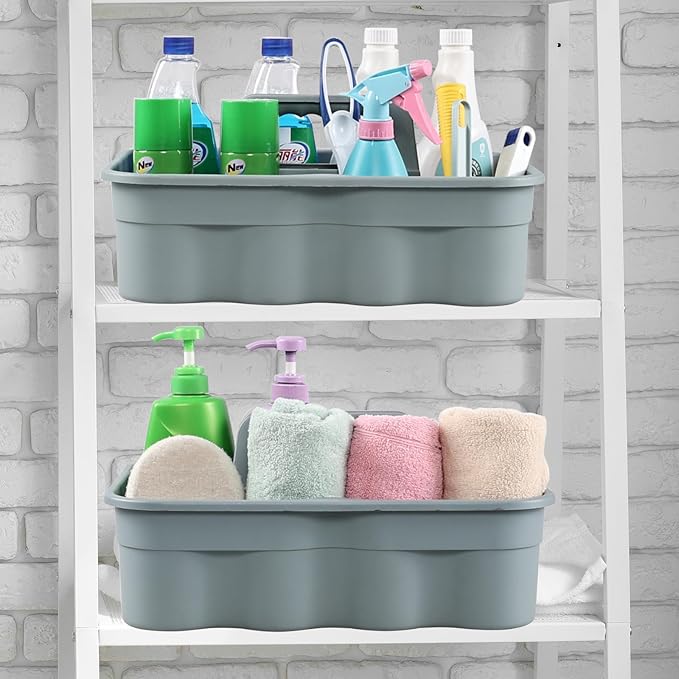Plastic Cleaning Supplies Caddy with Handle, 4 Pack Storage Caddy, Gray