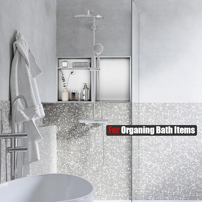 JQK Shower Niche No Tile Need, 18"×14" Brushed Nickel Bathroom Insert Shelf 2 Layer, 304 Stainless Steel Recessed Shower Caddy Organizer Storage, SNL1814D-BN