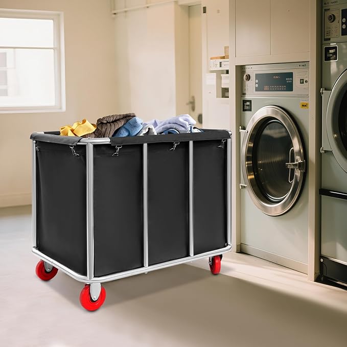 Commercial Laundry Cart with Wheels,Laundry Hamper Cart,Heavy Duty Rolling Basket with Large Capacity,Sorter Trolley for Home Hotel Apartment (Black, 35.43 * 25.6 * 31.5in)