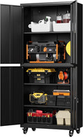 Letaya Metal Garage Storage Cabinet with Wheels,Steel Tool Rolling Cabinets with Lock Door and Adjustable Shelves fro Home Utility Organization Room(1PC-Black)