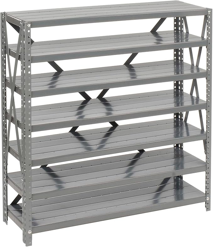 Global Industrial 7 Shelf Steel Shelving with (48) 4" H Plastic Shelf Bins, Blue, 36" W x 12" D x 39" H, Single-Sided Open Shelving with 48 Plastic Shelf Bins