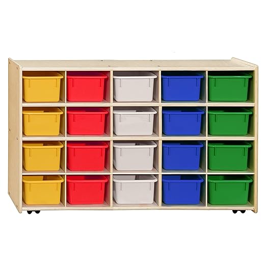 Contender C14503F-C5 20 Tray Storage – Wooden Classroom Organizer with Assorted Trays and Casters, Assembled
